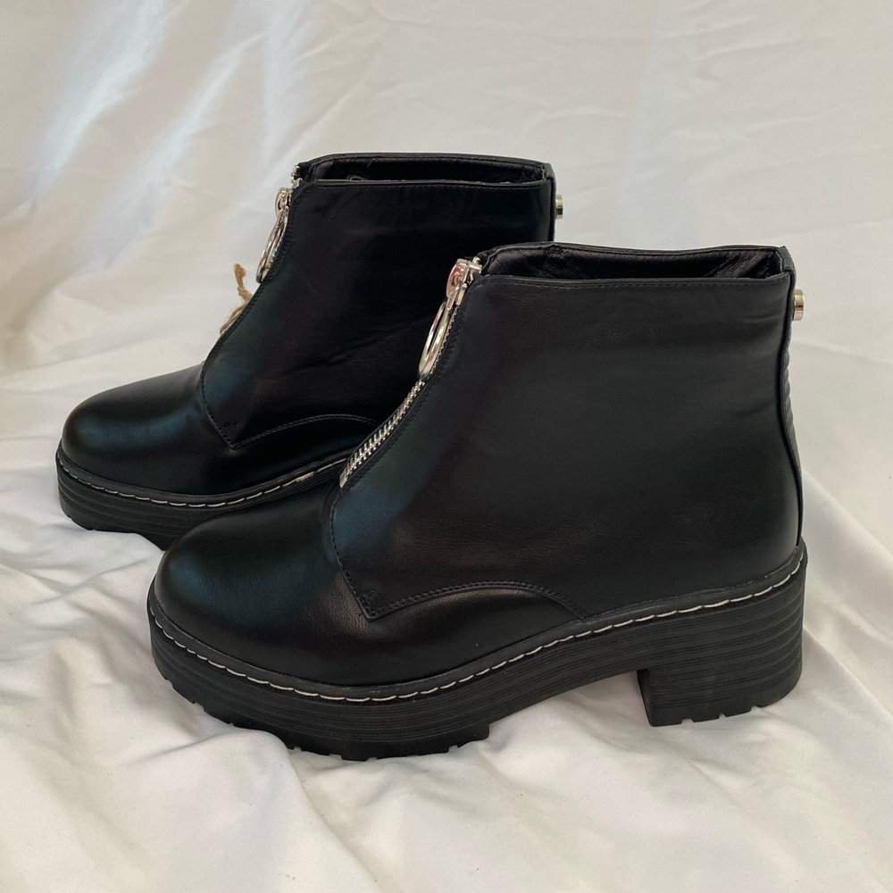 SEVEN 7 footwear Zoe Platform Black Faux Leather Chunky Ankle Boots size 11M